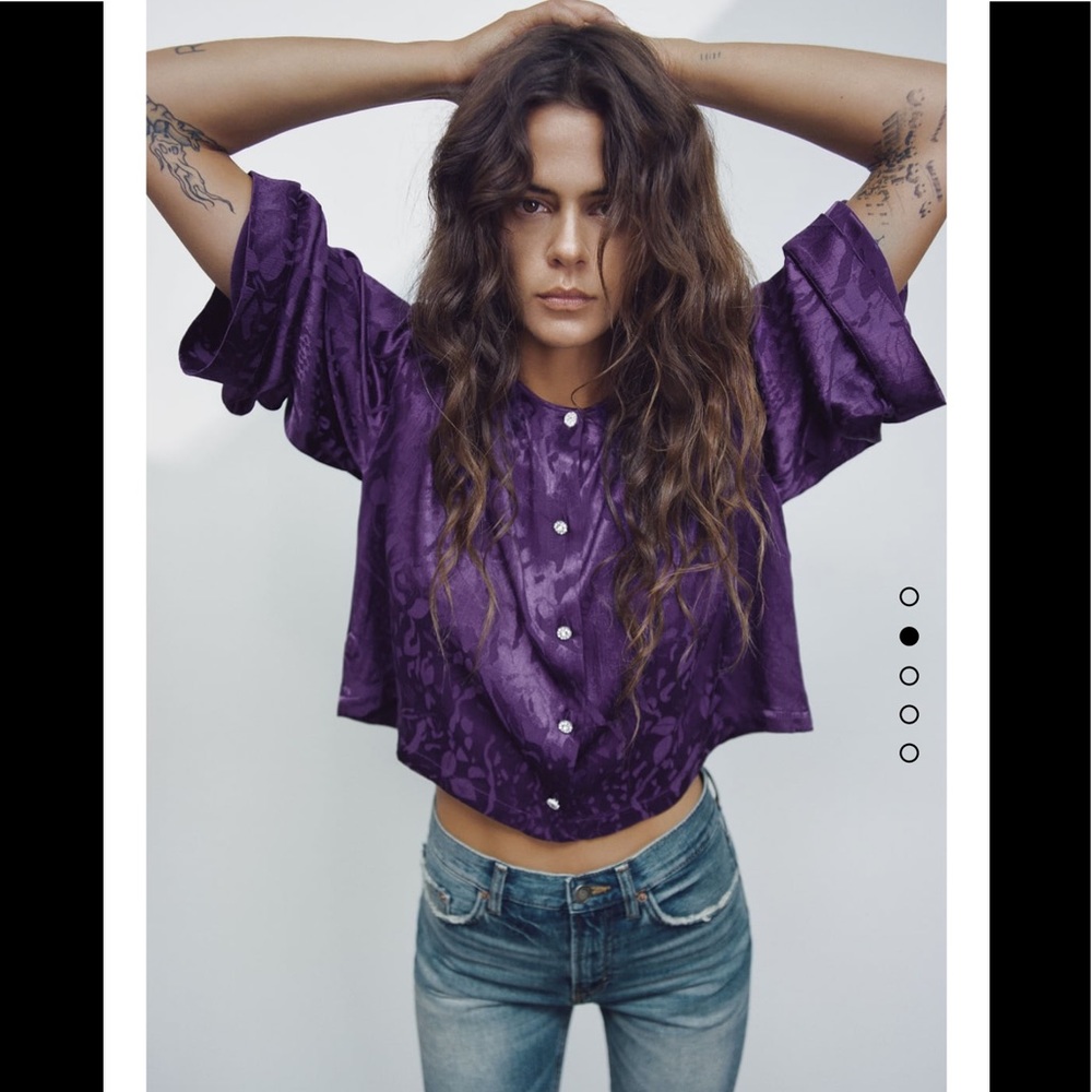 NWT ZARA Purple Jacquard Cropped Blouse